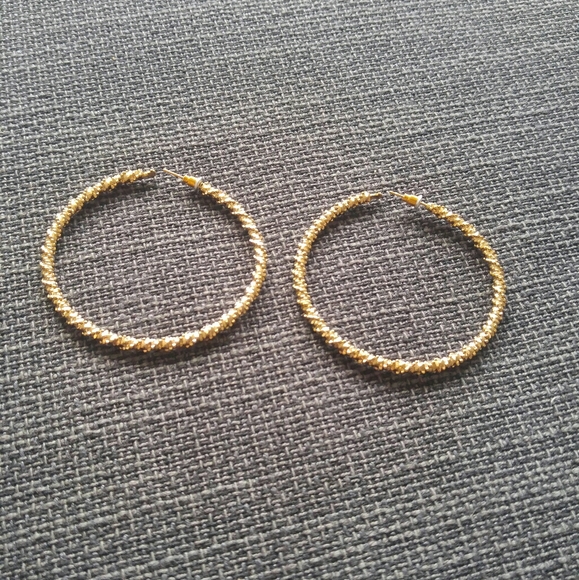 Gold Textured Large Hoop Earrings - Picture 2 of 4